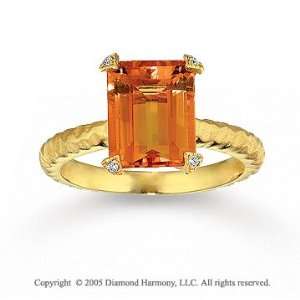  14k Yellow Gold Diamond Baguette Citrine Statement Ring Jewelry