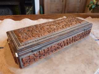 Antique Anglo Indian carved wooden Sadeli trinket box  