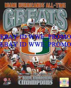 University of Miami Hurricanes All Time Greats College Football 8X10 