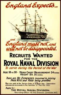 War Poster Royal Navy Recruiting Poster During WWI  
