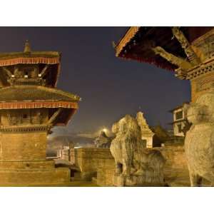  Durbar Square Before Dawn, Lion Statues Flank Steps to Jagan 