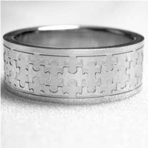  Autism Awareness Stainless Steel Puzzle Piece Ring Size 10 