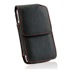 Premium Black Red Stitch Vertical Leather Belt Clip Carrying Pouch 