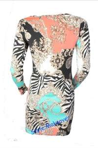  Party Chain Scarf Print Tunic Top Bodycon Dress UK 8 10 12 14  