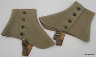 Vtg Shoe CHILDS SPATS Orig English Box Cloth STANDARD leather trim 