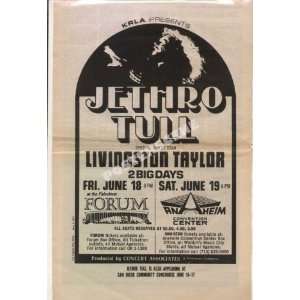  Jethro Tull Anaheim 1971 Original Concert Ad Poster