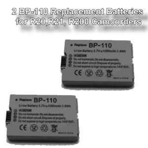  2 BP 110 Replacement Batteries for Cannon R20,R21, R200 