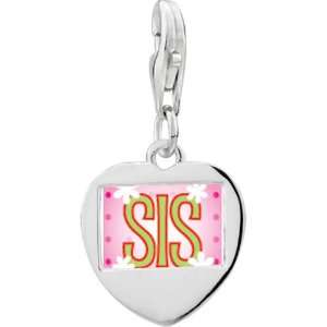   Silver Short For Sister Photo Heart Frame Charm Pugster Jewelry