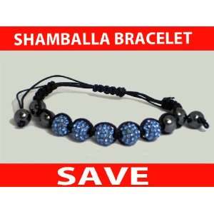 Blue Shamballa Bracelet Crystal 5 Metal Disco Ball 8mm Adjustable Band 