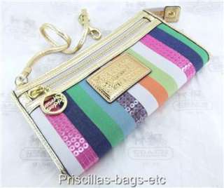 NWT COACH Poppy Legacy Stripe Multicolor Zip Around Wallet Clutch 