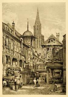 1915 Print Samuel Prout Art Strasbourg Cathedral France Cityscape 