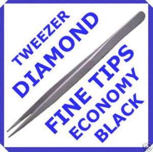 DIAMOND TWEEZERS BLACK FINE FORCEPS STAINLESS STEEL  