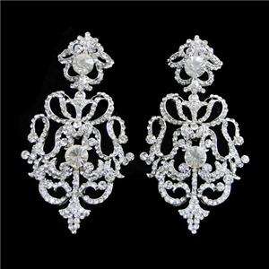 VTG Style Bridal Royal Flower Earring Swarovski Crystal Floral Dangle 