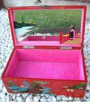 Vintage Japanese Red Hand Painted Jewelry Box Lacquer c1940s  