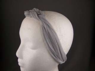 Grey knotted turban twist soft stretch fabric headband  