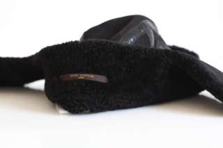 BRAND NEW LOUIS VUITTON MENS BLACK LEATHER AND FUR CHAPKA HAT  