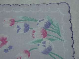 Purple and Pink tulips and butterflies ladies hanky. Cotton material 