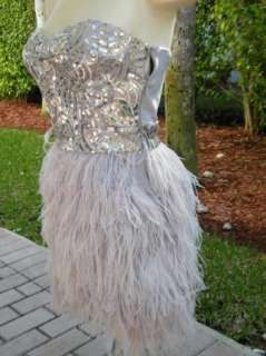 BEBE DRESS feather Dress large 185146 isis sequin  
