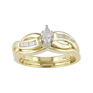  14KY 1/4CT TDW Set of Wedding Band & Engagement Ring (w 