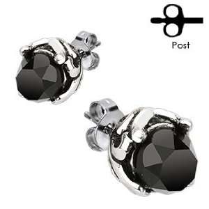   Earrings With Tribal Vine Bulging Cut with Black Cz in Center Jewelry