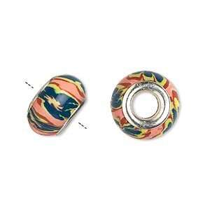  #7262 Bead, Dione™, polymer clay and silver plated brass 