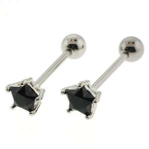 Tongue Barbell with Black, Star Shaped CZ, 5 Prong Set, 8mm Gem   14G 