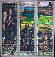 Antique Rudy Bros. Triptych Stained Glass Window  