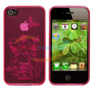 Pink Flower TPU CASE Cover+Car+Travel Charger+PRIVACY FILTER for 