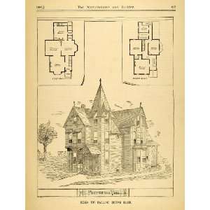  1881 Print Victorian House Dwelling Architectural Design Floor Plan 