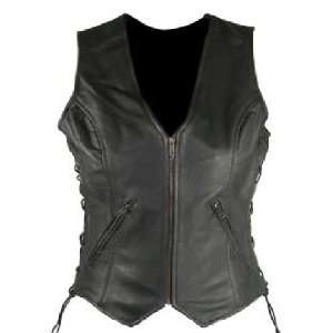 Classic Ladies Side Lace Cowhide Leather Vests Sz 3XL 