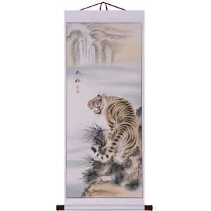  Hand Painted 48 Oriental Wall Art Scroll   Tiger on the River Bank 