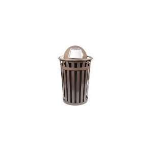    DT BN   36 Gallon Outdoor Flat Bar Trash Can w/ Dome Top Lid, Brown