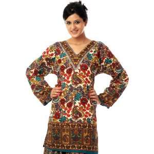  Floral Printed Kurti with Mokaish Work   Viscose 