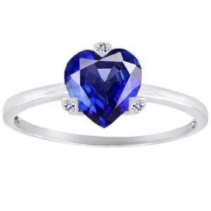 CandyGem 10k Gold Lab Created Heart Shape Sapphire and Diamonds Ring 