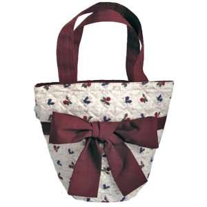  Small Cotton Handbag, Maroon Flowers/Maroon Trim & Accent 