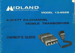Midland Model 13 862B Mobile Transceiver Manual 4 Watt  