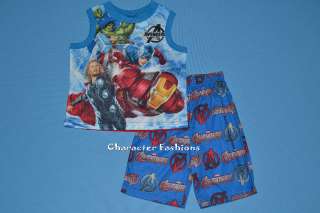 AVENGERS Pajamas pjs Size 4 5 6 7 8 10 12 Shirt Shorts Boys IRON MAN 