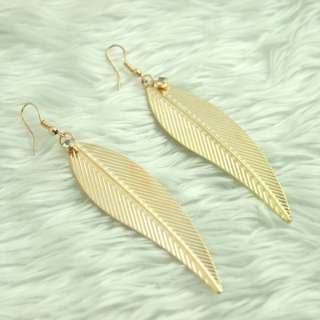 Hot 18K GP Fashion jewelry charm gold long leaf dangle new earring 