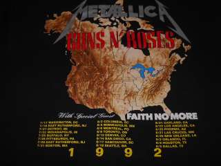 vintage METALLICA GUNS N ROSES TOUR 92 BLACK t shirt XL  