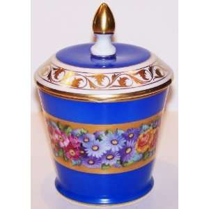   Herend Hungary Blue Floral with Gold Covered Jar 