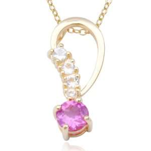   Silver Lab Created Pink Sapphire and White Topaz Pendant, 18 Jewelry