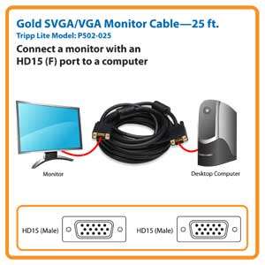   P502 025 SVGA Monitor Cable w RGB Coax HD15M/M   25ft Electronics