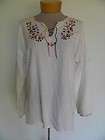 Vtg 70s Mexican Embroidered Cotton Long Sleeve Hippie TUNIC Top L