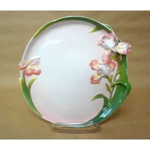 11 1/2 in Pink Iris Porcelain Round Platter   Gallant Craft  