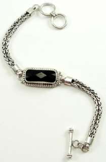 Sterling Silver Black Onyx Bracelet Double Strand Toggle  