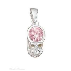  Sterling Silver Small October Birthstone Baby Shoe Pendant 
