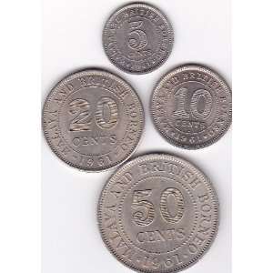 1961 Malaya and British Borneo 5,10,20 & 50 Cent Coins (Set of 4 Coins 
