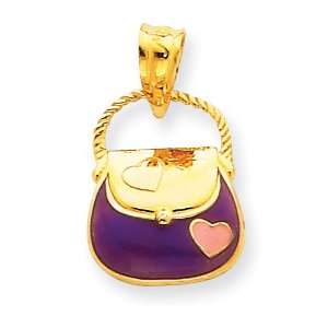  14k Gold Enameled Hand Bag w/Hearts Pendant Jewelry