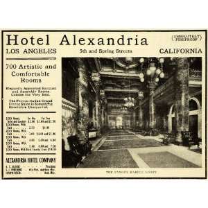  1913 Ad Hotel Alexandria Los Angeles California Marble 