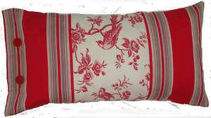 Antique French Red Toile Bird & Ticking Grain Pillow  